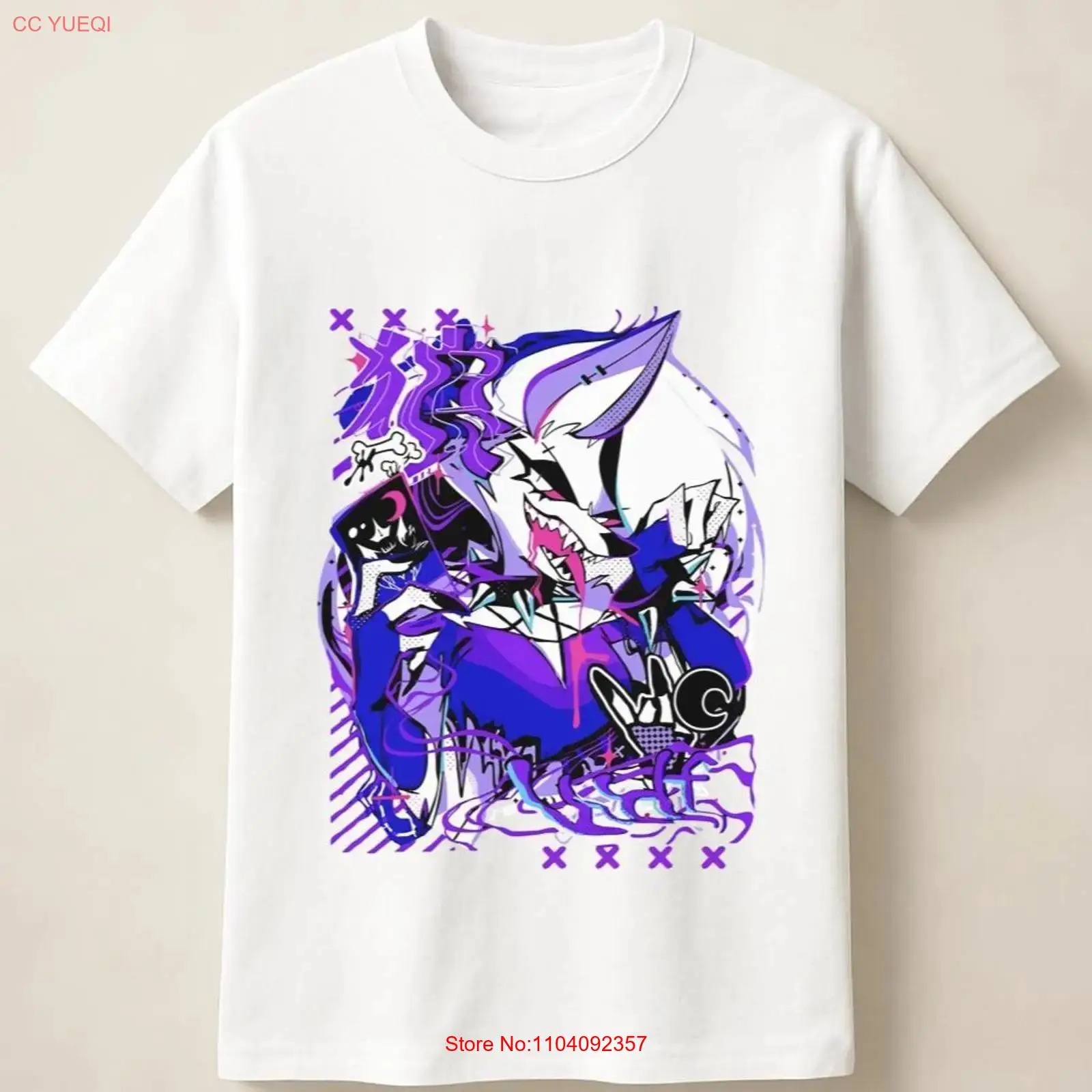 Vintage Fashion Knitwear - Purple Anime Wolf in Graffiti Poster