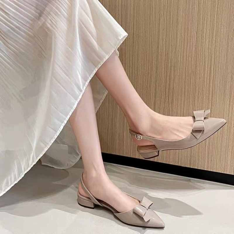 French Vintage Fashion - Bow Gentle Medium Heel Baotou Single