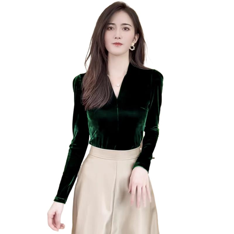 V Vintage Fashion - Fashion elegant V-neck long sleeve Velour