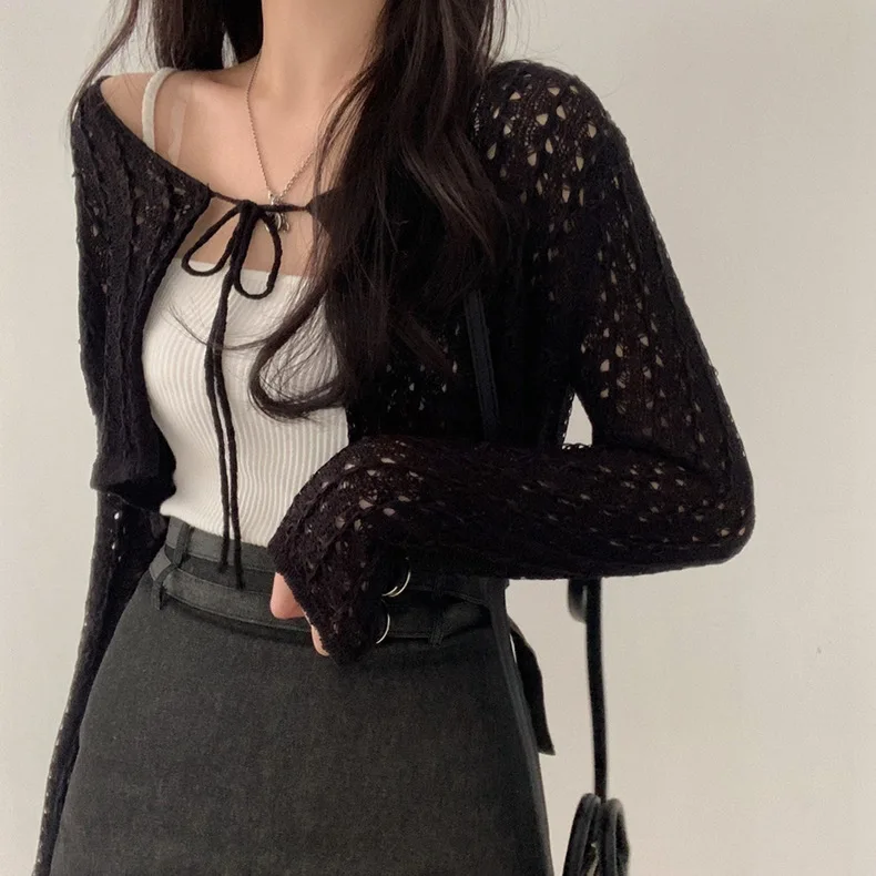 Women Tie Front Crop Cardigan  - Crochet Top Boho recension och pris