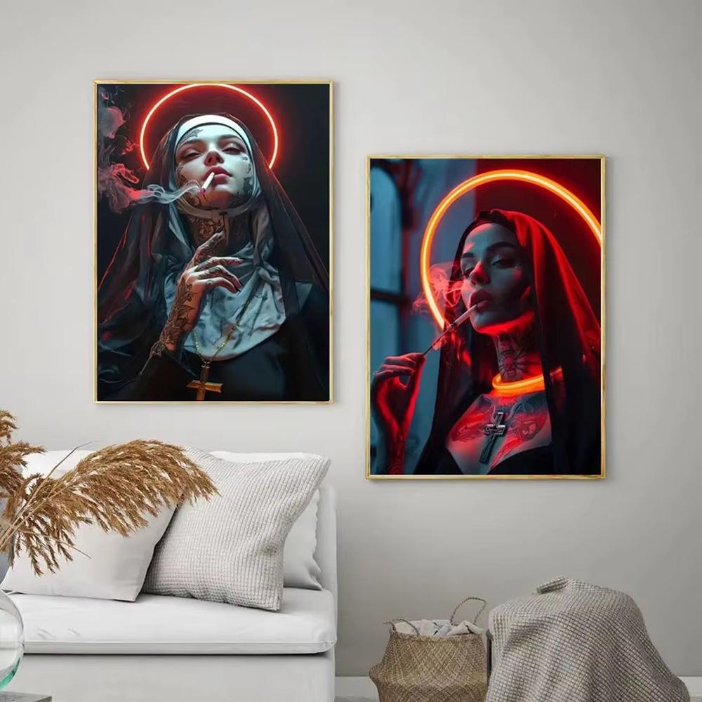 Fashion Girl Tattoo Nun Canvas - Vintage Fashion Art recension och pris