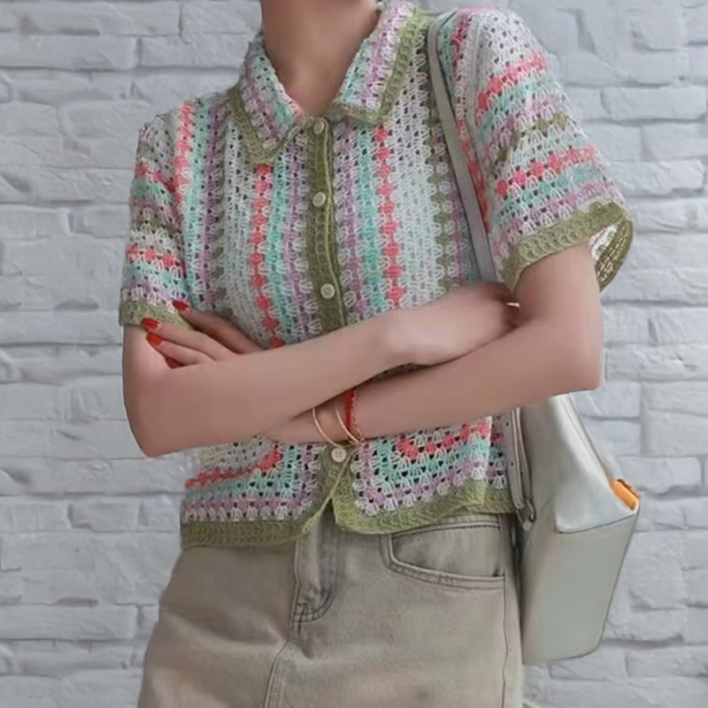 Button Up Crochet Shirt for Wo - Crochet Top Boho recension och pris