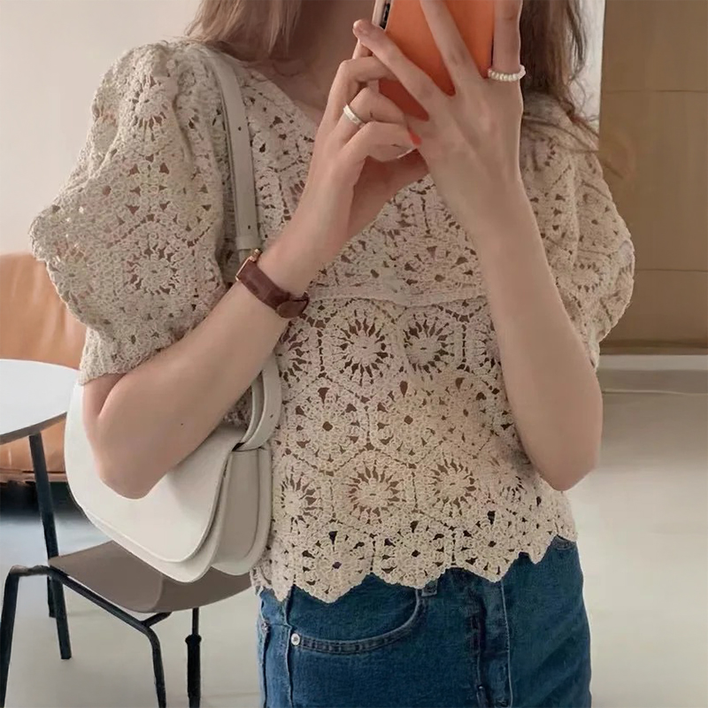 Crochet Lace Top Puff Sleeve H - Crochet Top Boho recension och pris