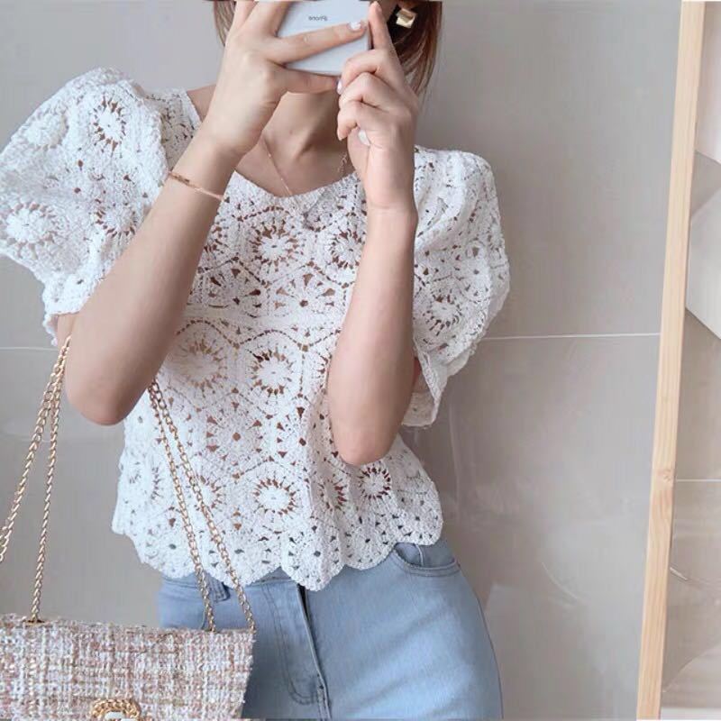 Crochet Lace Top Puff Sleeve H - Crochet Top Boho recension och pris