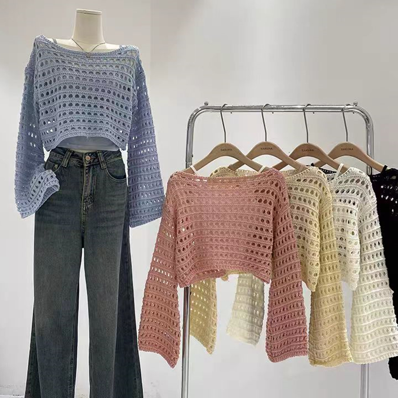 Long Sleeve Crochet Knit Top S - Crochet Top Boho recension och pris