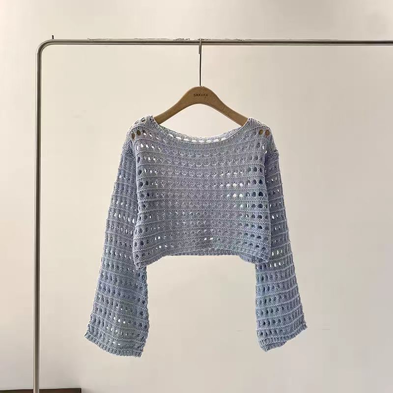 Long Sleeve Crochet Knit Top S - Crochet Top Boho recension och pris