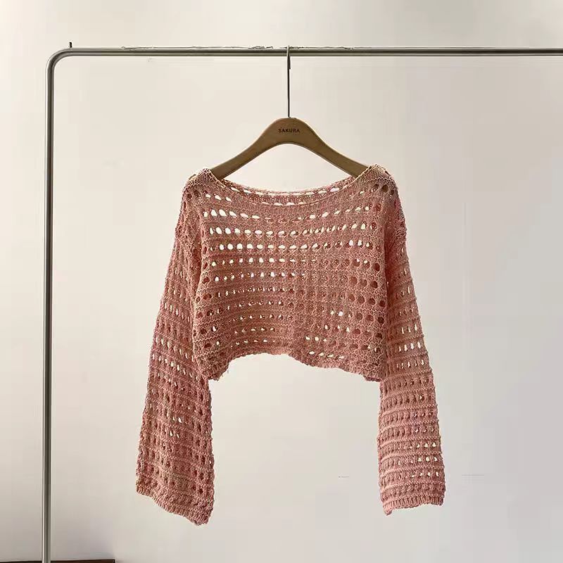 Long Sleeve Crochet Knit Top S - Crochet Top Boho recension och pris