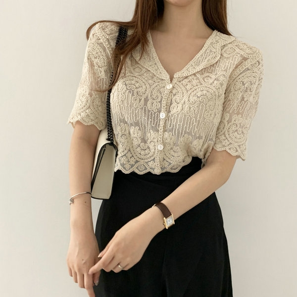 Sheer Embroidery Lace Blouse C - Crochet Top Boho recension och pris